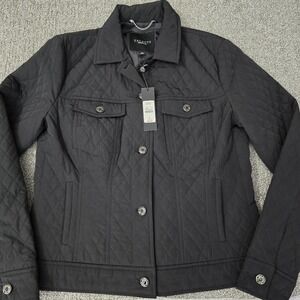 Talbots Quilted Jacket Black Snap Front Lightweight Coat Womens 8 NWT